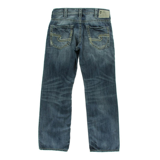 Silver Jeans Co. Mens Zac Whisker Wash Distressed Straight Leg Jeans